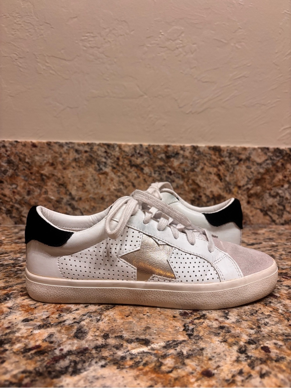 Vintage Havana White Sneakers with Gold Star and Black Heel
